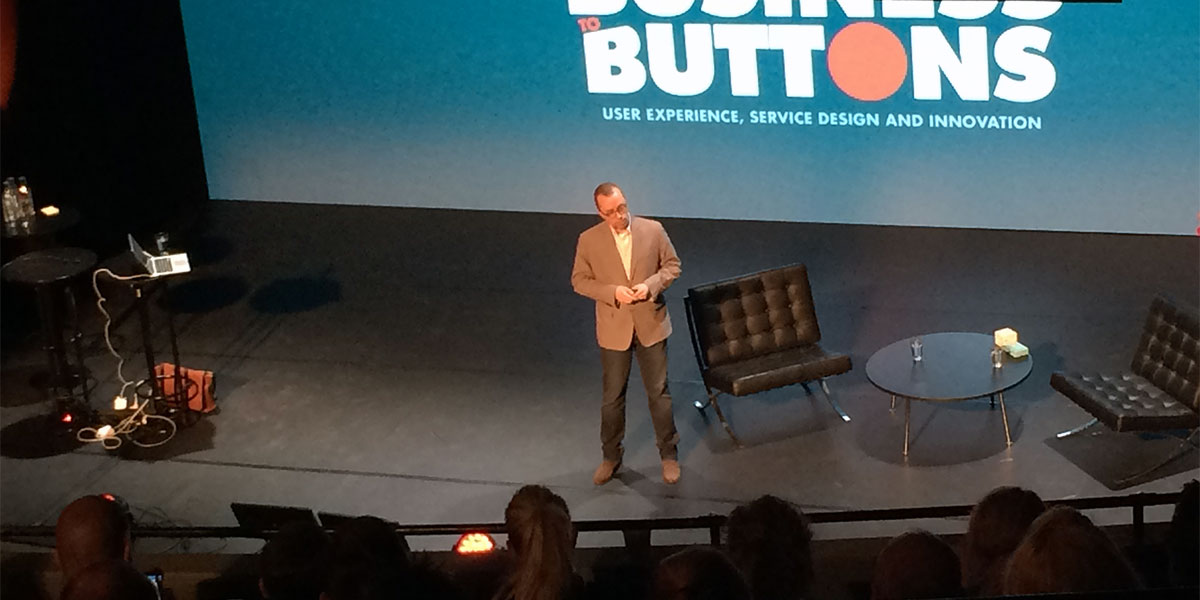 Ethan Marcotte at the From Business to Buttons 2015 conference in Stockholm (photo: Magnus Nilsson)